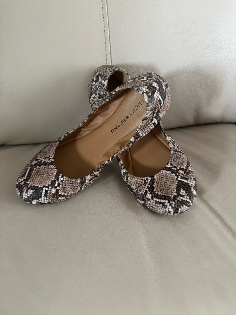 Lucky Brand Women's Snake-Print Ballet Flats in Neutral Tones